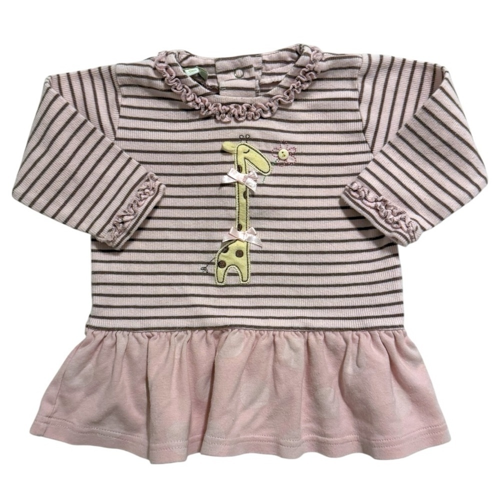 Vintage Le Top Baby Girl Giraffe Outfit 9M Pink Stripe Dress & Leggings - Picture 2 of 11